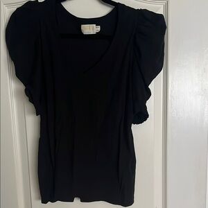 Nation LTD Black Puff Sleeve Ruffled Blouse
